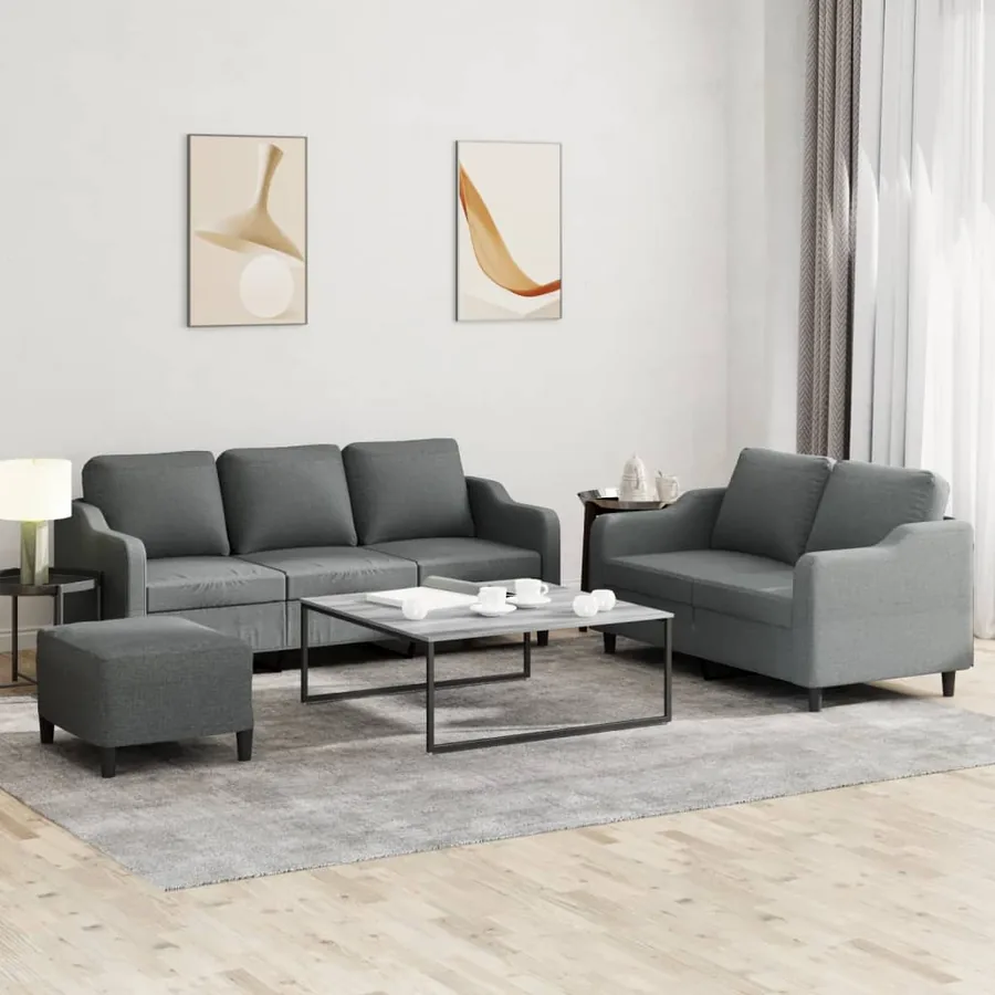 Ensemble de canapés 3 pcs avec coussins Gris foncé Tissu