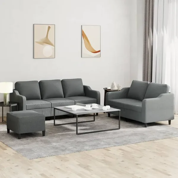 Ensemble de canapés 3 pcs avec coussins Gris foncé Tissu