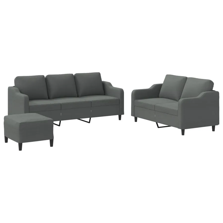 Ensemble de canapés 3 pcs avec coussins Gris foncé Tissu - 2