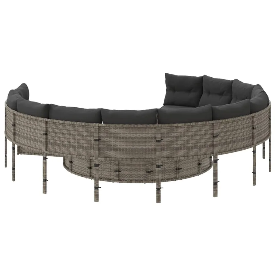 Canapé de jardin avec coussins rond gris résine tressée - 5