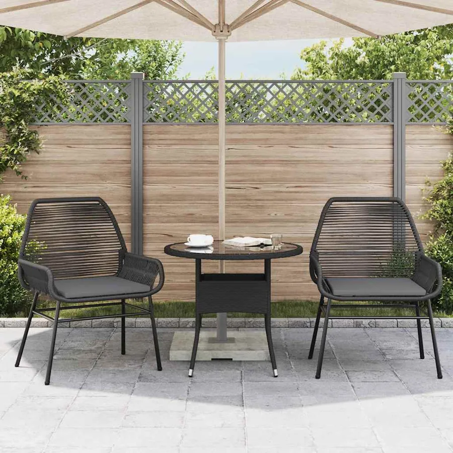 Chaises de jardin lot de 2 avec coussins noir résine tressée - 3