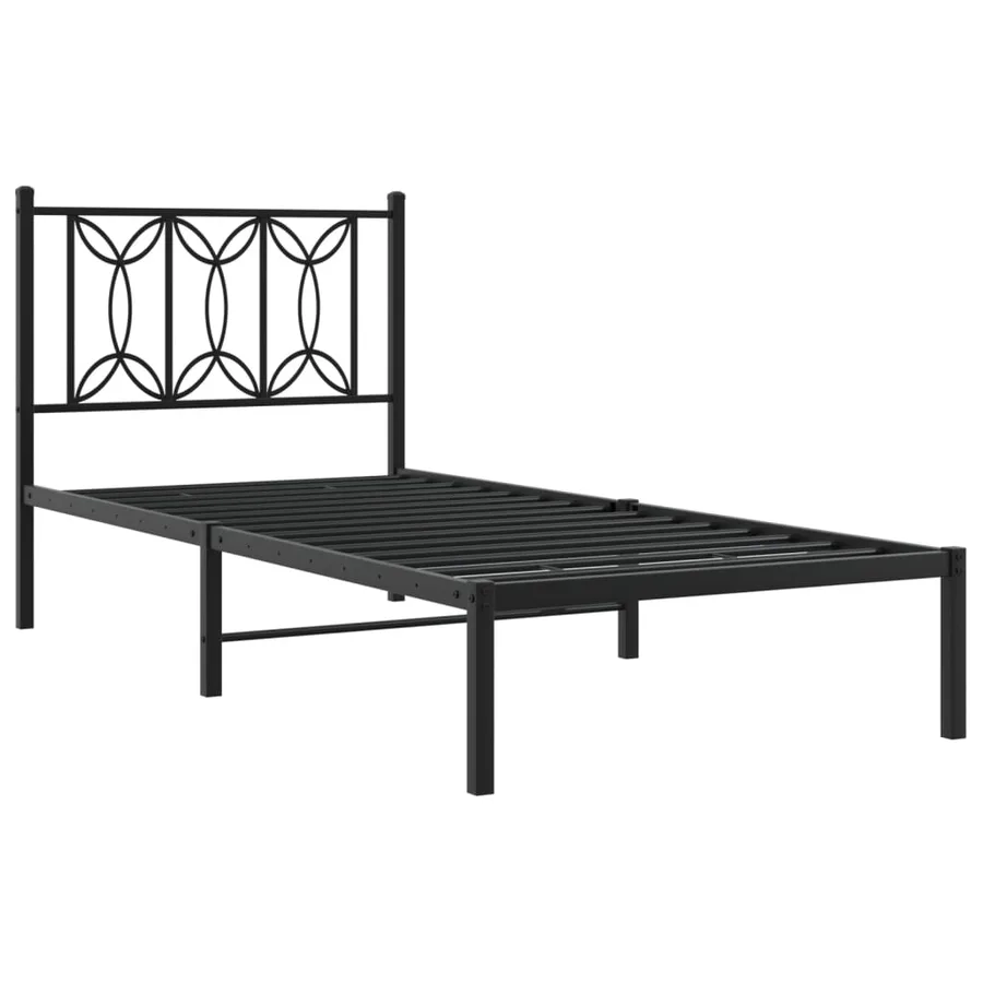 Cadre de lit métal sans matelas avec tête de lit noir 75x190 cm - 3