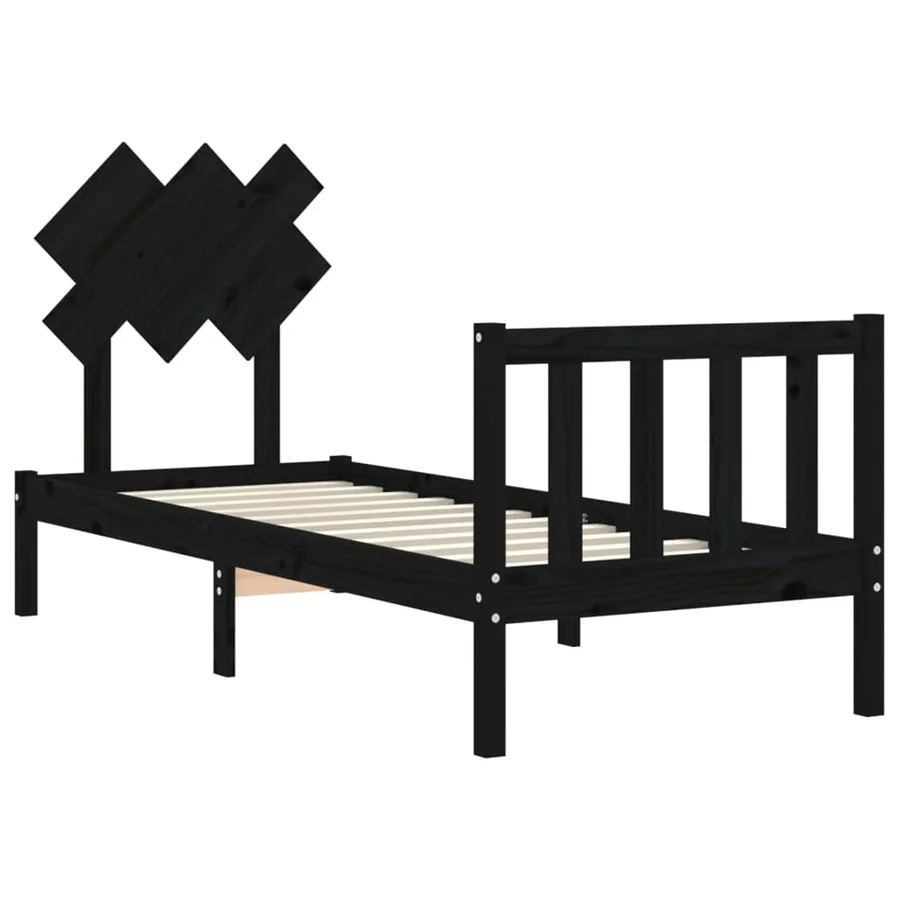 Cadre de lit sans matelas noir bois de pin massif - 5