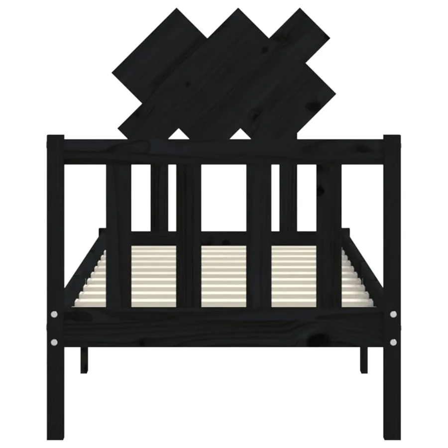Cadre de lit sans matelas noir bois de pin massif - 6
