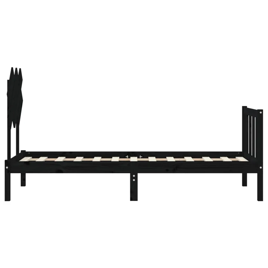 Cadre de lit sans matelas noir bois de pin massif - 7