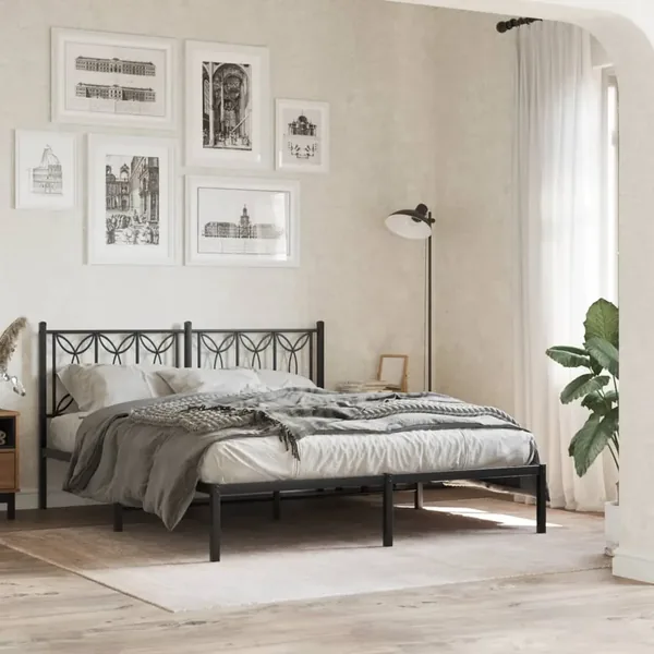 Cadre de lit métal sans matelas avec tête de lit noir 150x200cm