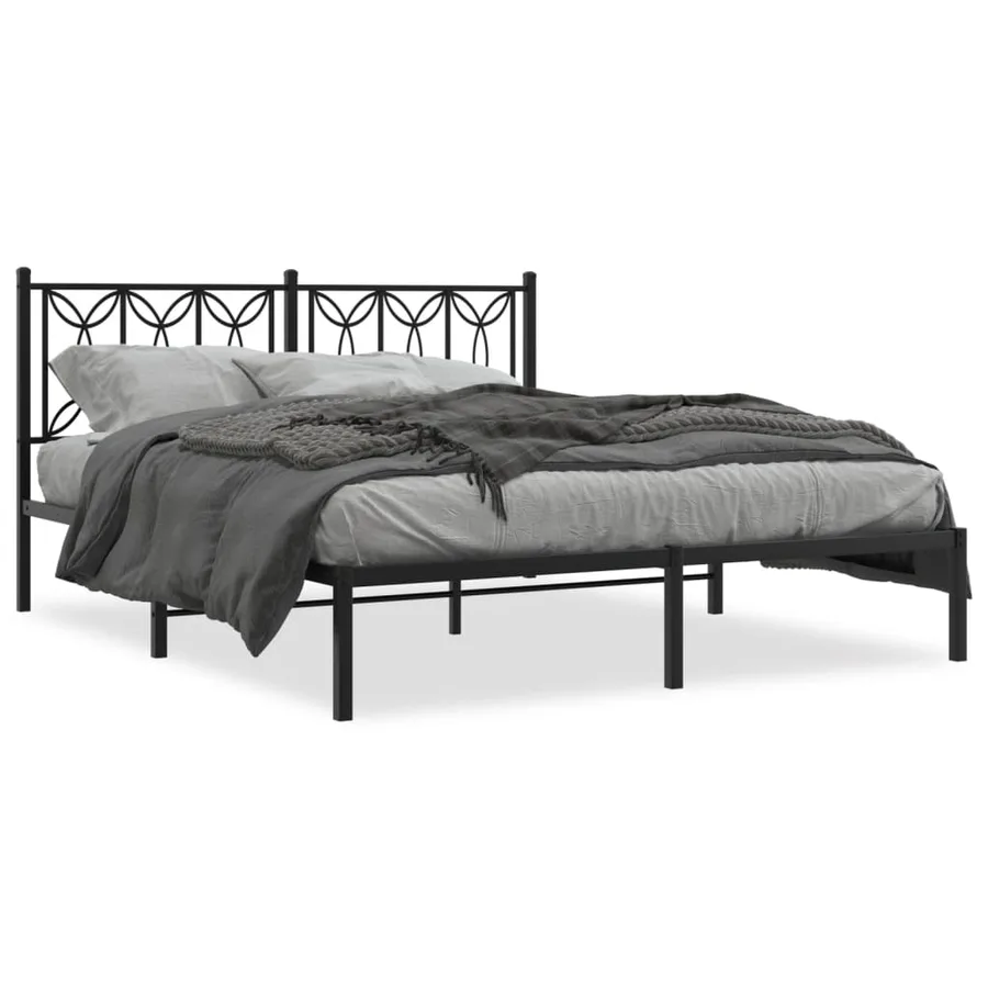 Cadre de lit métal sans matelas avec tête de lit noir 150x200cm - 2