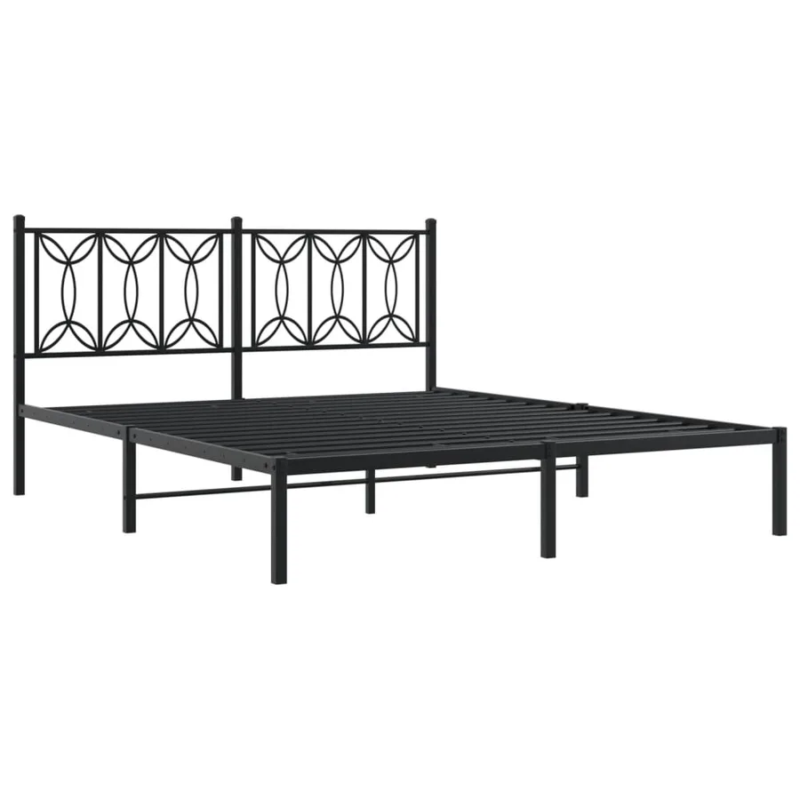 Cadre de lit métal sans matelas avec tête de lit noir 150x200cm - 3