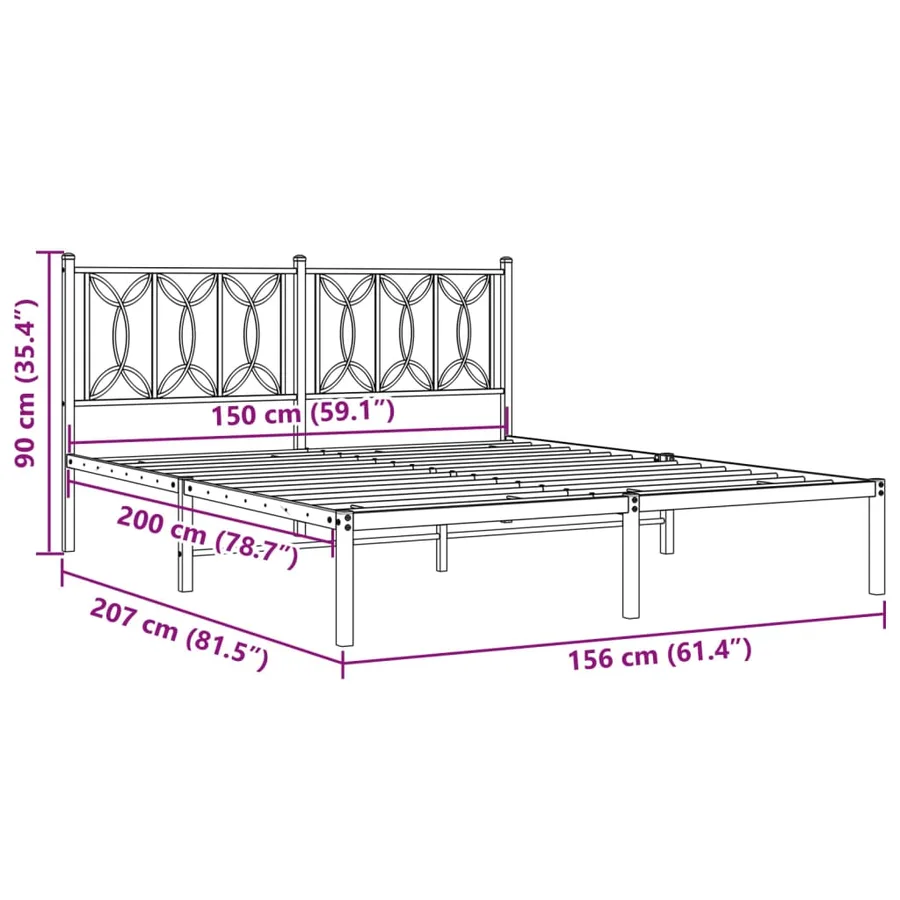 Cadre de lit métal sans matelas avec tête de lit noir 150x200cm - 8