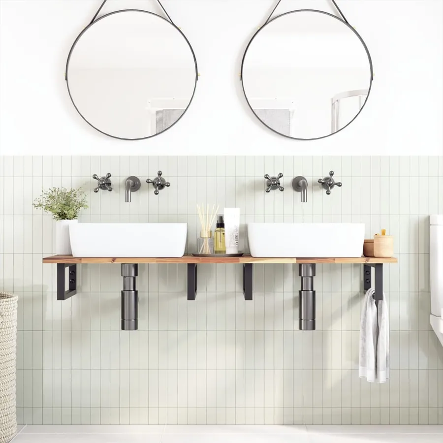 Dessus de meuble de salle de bain non traité bois d'acacia - 2