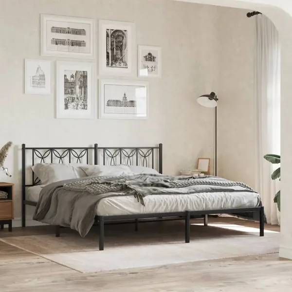 Cadre de lit métal sans matelas et tête de lit noir 180x200 cm