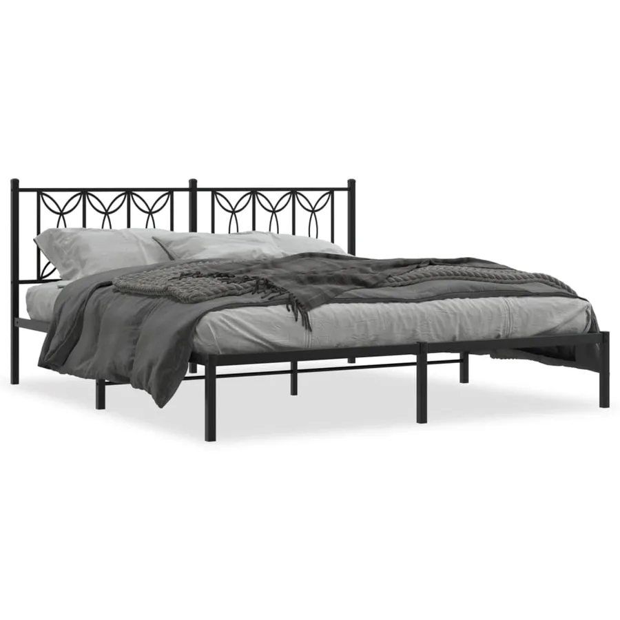 Cadre de lit métal sans matelas et tête de lit noir 180x200 cm - 2