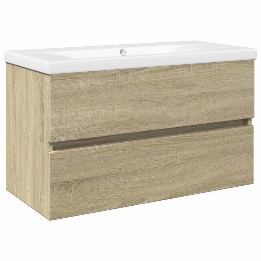 Ensemble de meubles de bain 2pcs céramique et bois d'ingénierie - 2