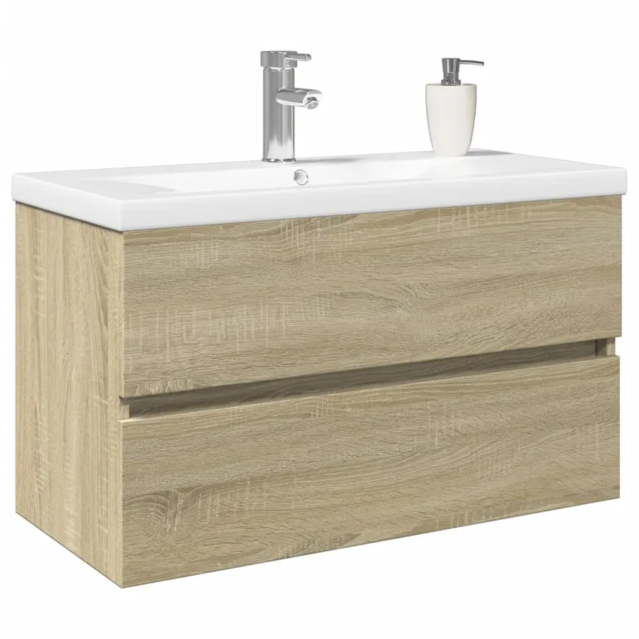 Ensemble de meubles de bain 2pcs céramique et bois d'ingénierie - 3