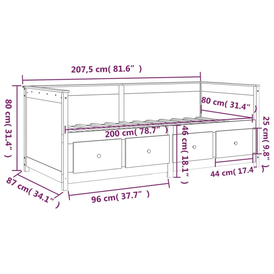 Lit de jour sans matelas 80x200 cm bois de pin massif - 13