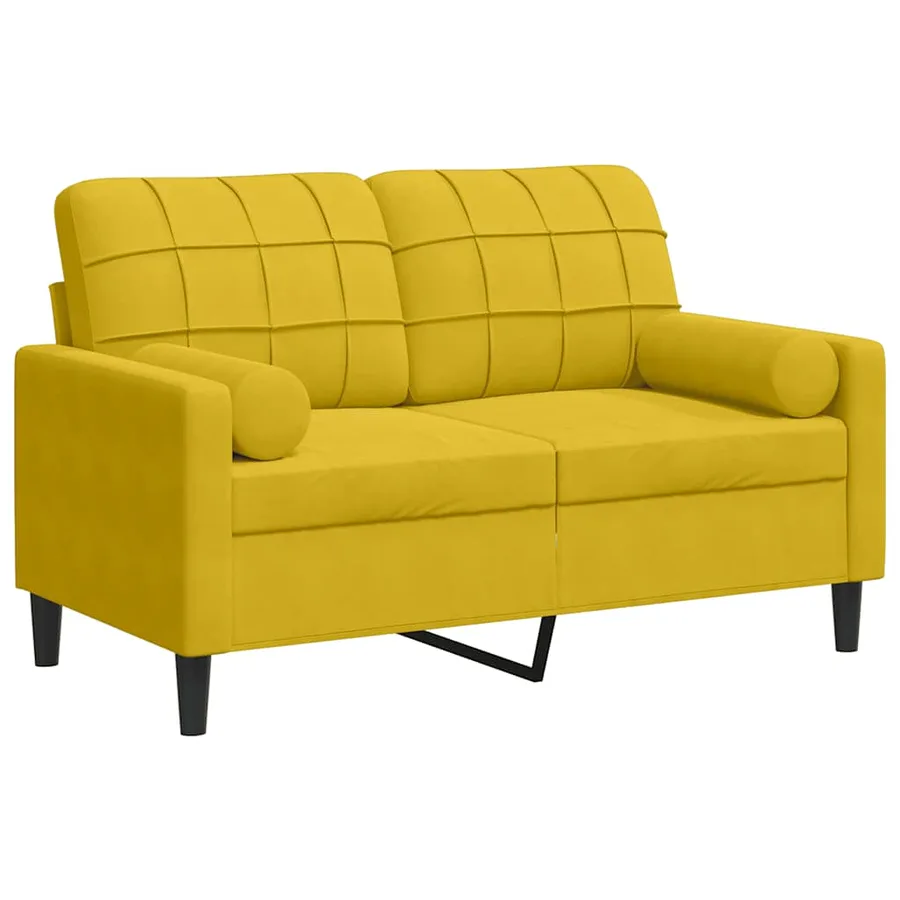 Canapé 2 places avec oreillers décoratifs jaune 120 cm velours - 2