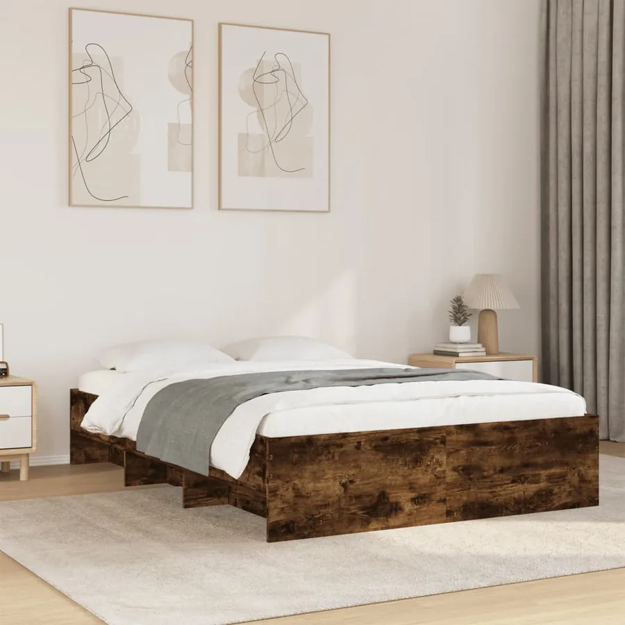 Cadre de lit sans matelas chêne fumé 140x200 cm bois ingénierie