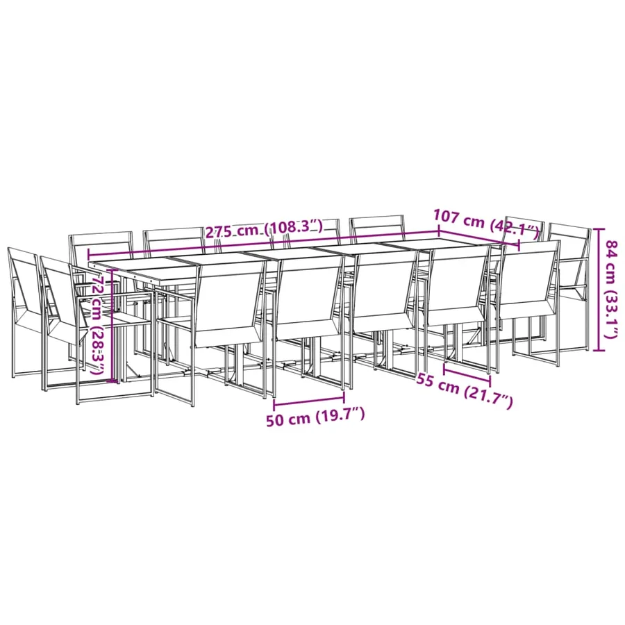 Ensemble à manger de jardin 15 pcs noir textilène - 8