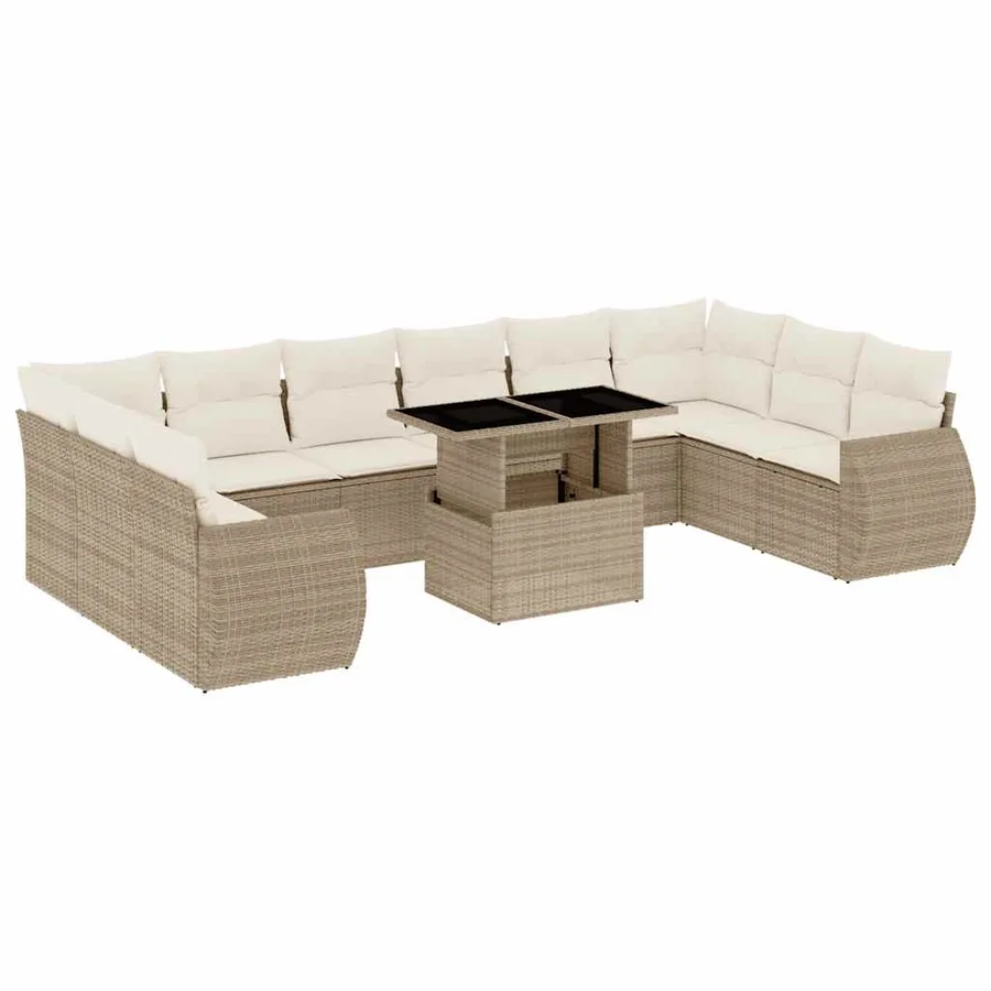 Salon de jardin 11 pcs avec coussins beige résine tressée - 2