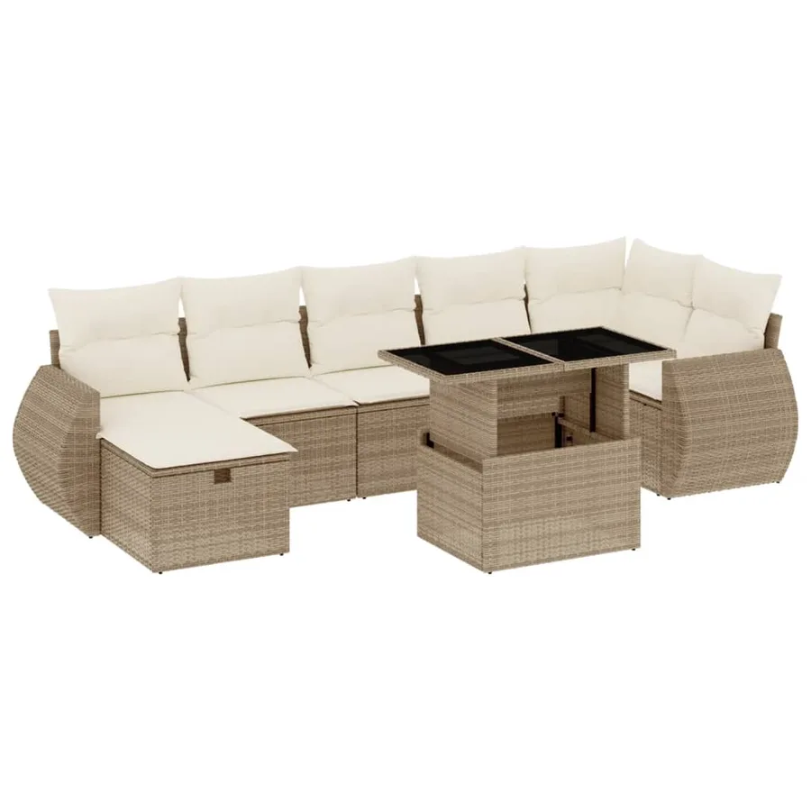 Salon de jardin avec coussins 8 pcs beige résine tressée - 2