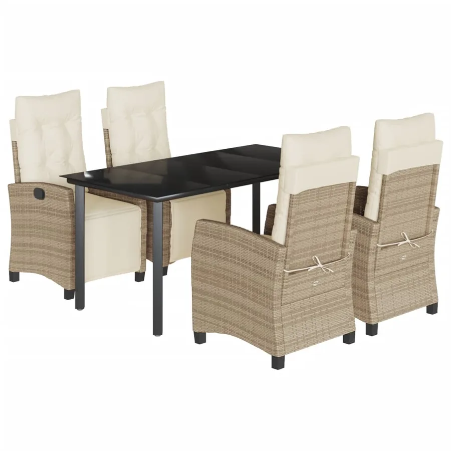 Ensemble à manger de jardin avec coussins 5pcs Beige poly rotin - 2