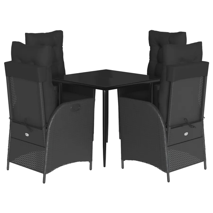 Ensemble à manger de jardin coussins 5pcs Noir Résine tressée - 2