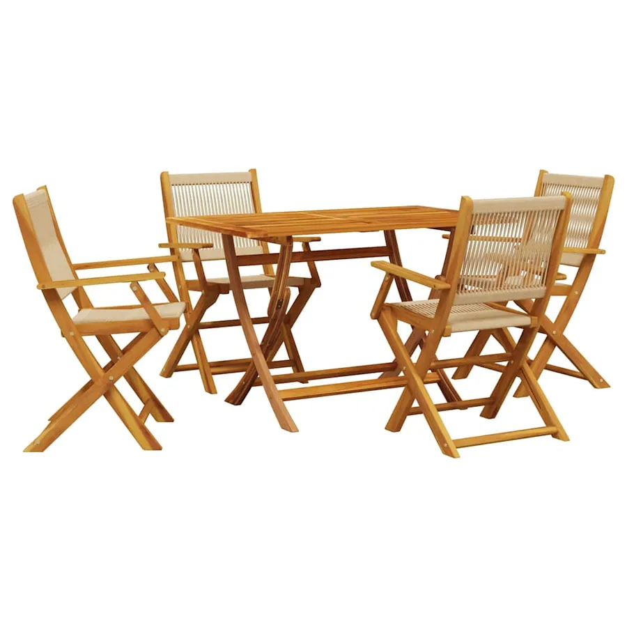 Ensemble à manger de jardin 5pcs beige polypropylène et bois - 2