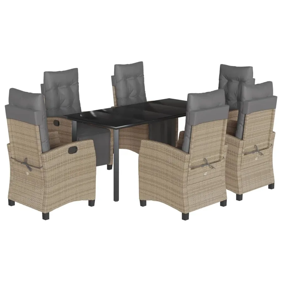 Ensemble à manger de jardin coussins 7 pcs mélange beige rotin - 2