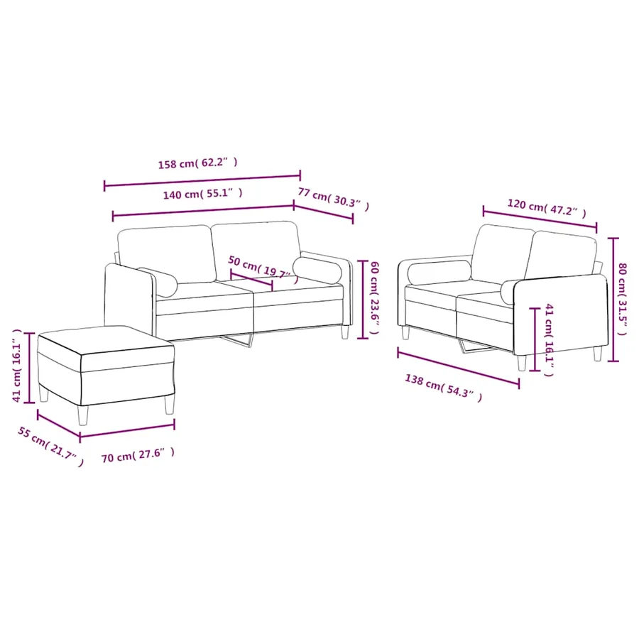 Ensemble de canapés 3 pcs avec coussins noir velours - 10