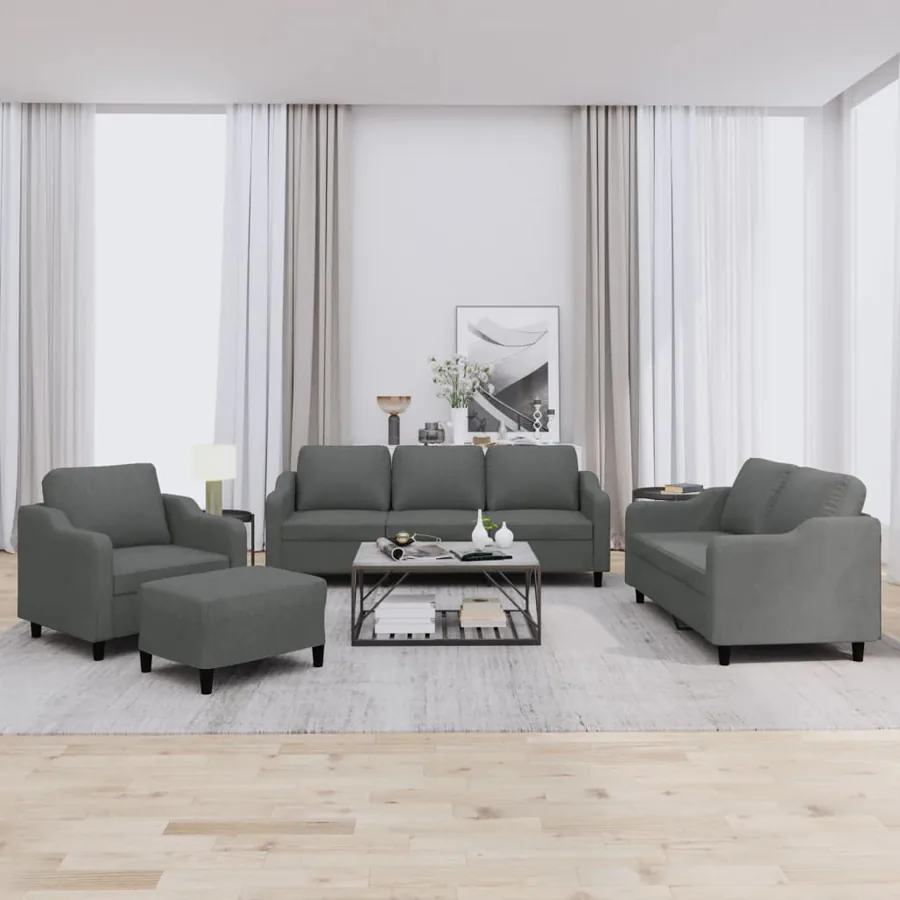 Ensemble de canapés 4 pcs avec coussins Gris foncé Tissu