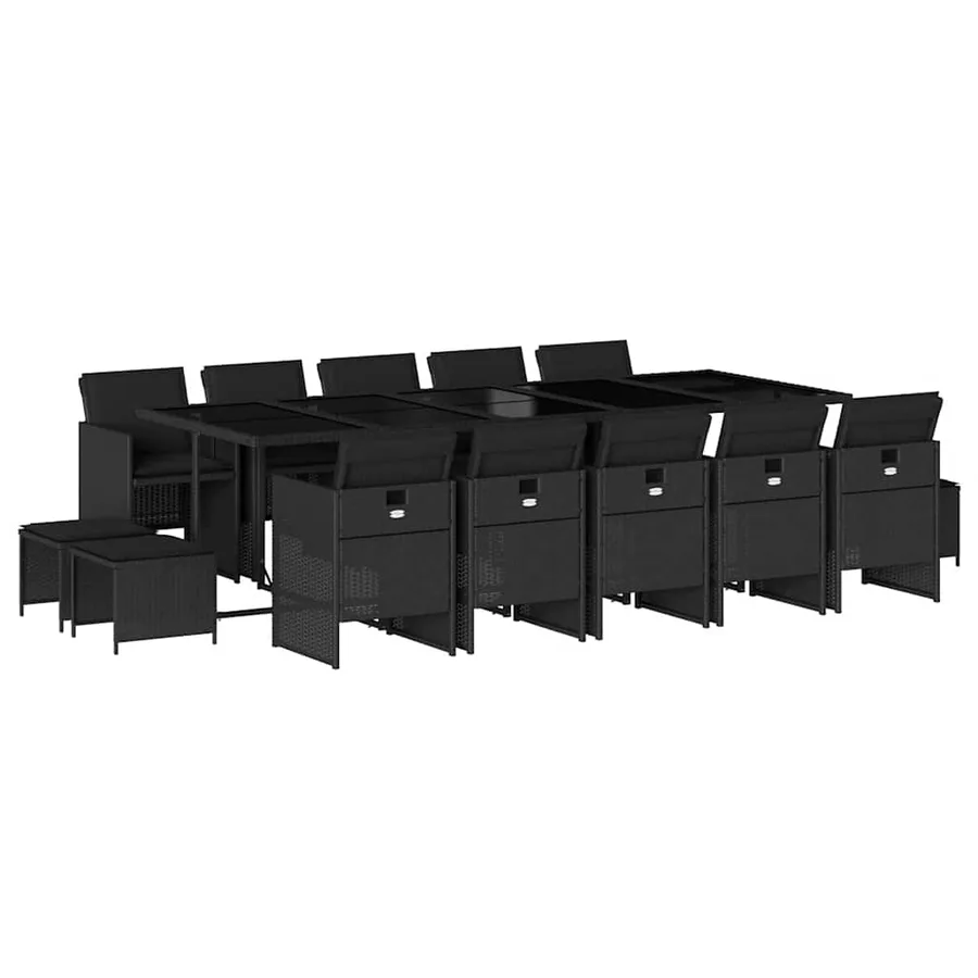 Ensemble à manger de jardin 15 pcs coussins noir résine tressée - 2