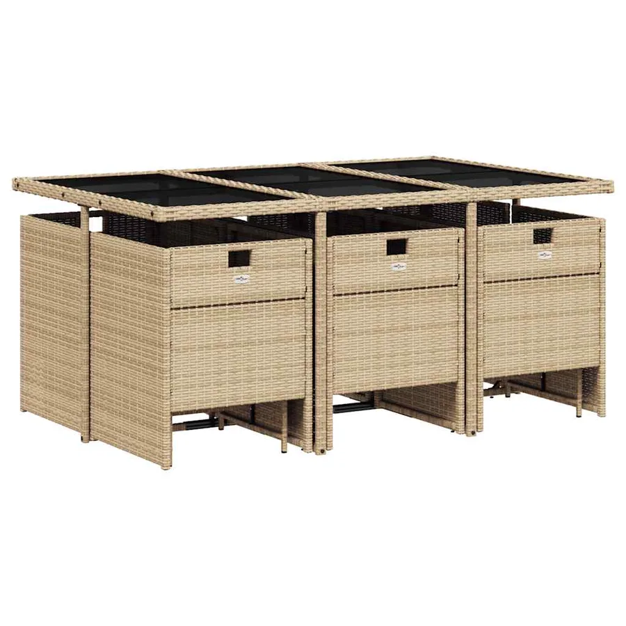 Ensemble à manger de jardin et coussins 11 pcs beige poly rotin - 3