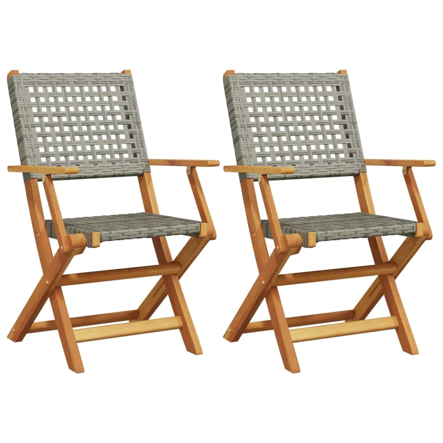 Chaises de jardin lot de 2 gris bois massif d'acacia et rotin - 2
