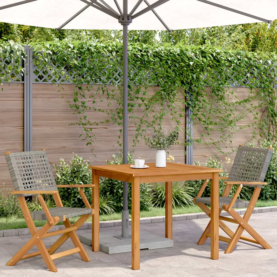 Chaises de jardin lot de 2 gris bois massif d'acacia et rotin - 3
