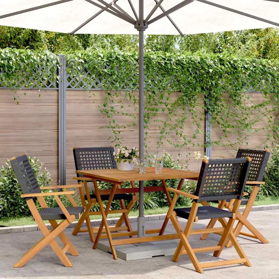 Ensemble à manger de jardin 5 pcs résine tressée et bois massif