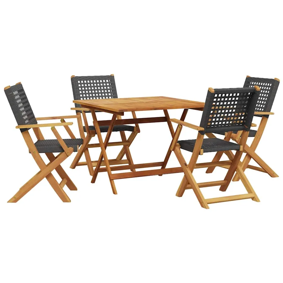 Ensemble à manger de jardin 5 pcs résine tressée et bois massif - 2