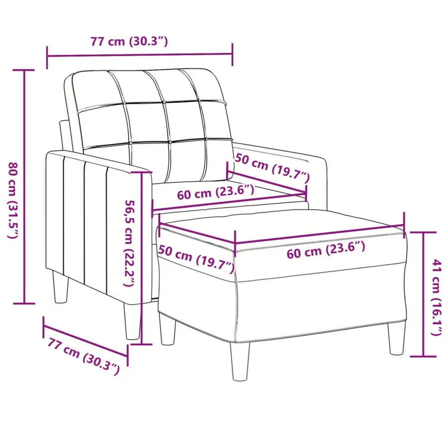 Fauteuil avec repose-pied Gris clair 60 cm Velours - 7