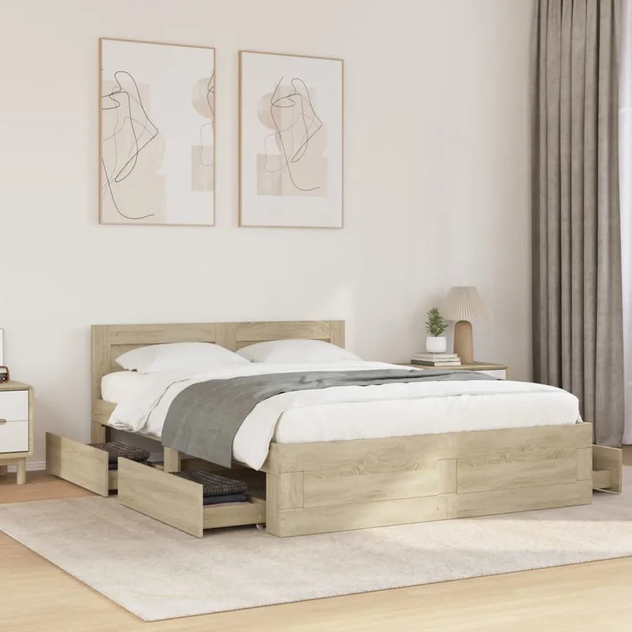 Cadre de lit tête de lit sans matelas chêne sonoma 140x200 cm