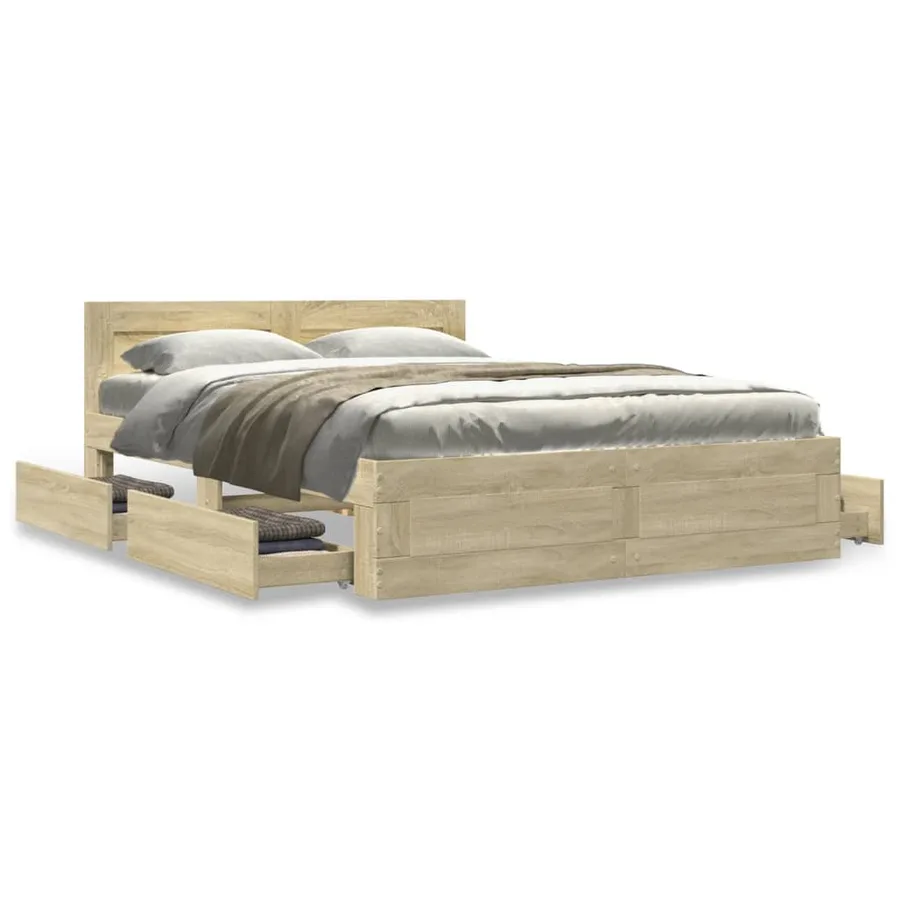 Cadre de lit tête de lit sans matelas chêne sonoma 140x200 cm - 4