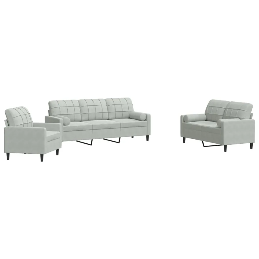 Ensemble de canapés 3 pcs et coussins et traversins velours - 2