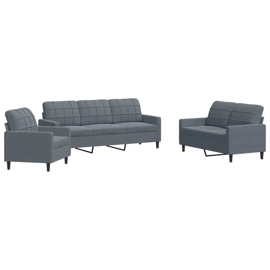 Ensemble de canapés 3 pcs avec coussins Gris foncé Velours - 2