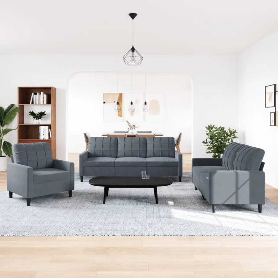 Ensemble de canapés 3 pcs avec coussins Gris foncé Velours - 3