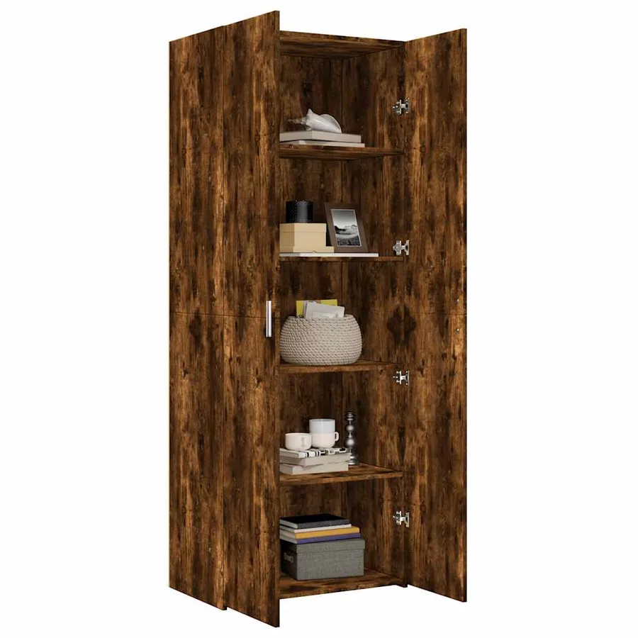 Buffet haut chêne fumé 70x42,5x185 cm bois d'ingénierie - 7