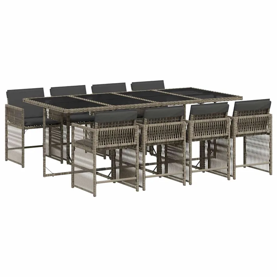 Ensemble à manger de jardin 9 pcs coussins gris résine tressée - 2