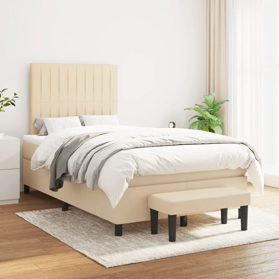 Sommier à lattes de lit avec matelas crème 120x190 cm tissu - 3