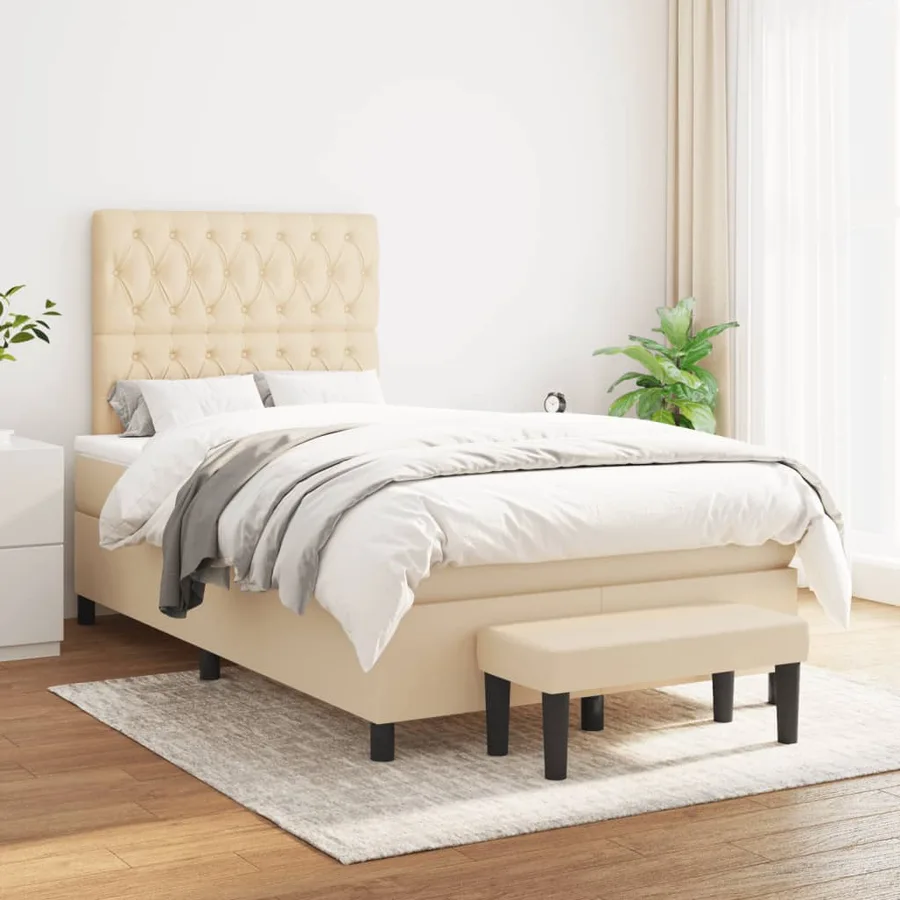 Sommier à lattes de lit avec matelas crème 120x190 cm tissu - 3