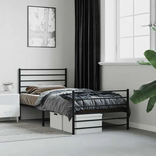Cadre de lit métal sans matelas avec pied de lit noir 90x200 cm