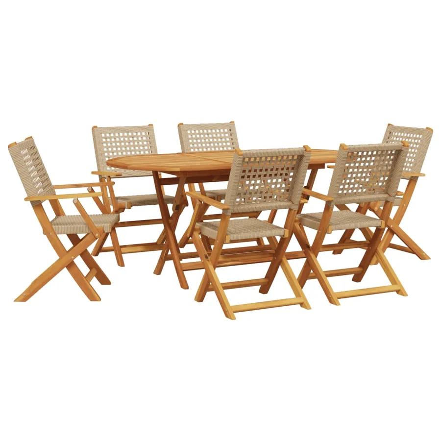 Ensemble à manger de jardin 7 pcs beige rotin et bois massif - 2
