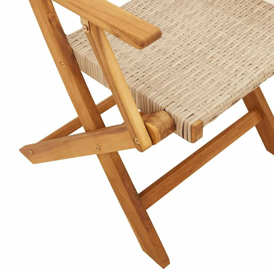 Ensemble à manger de jardin 7 pcs beige rotin et bois massif - 9