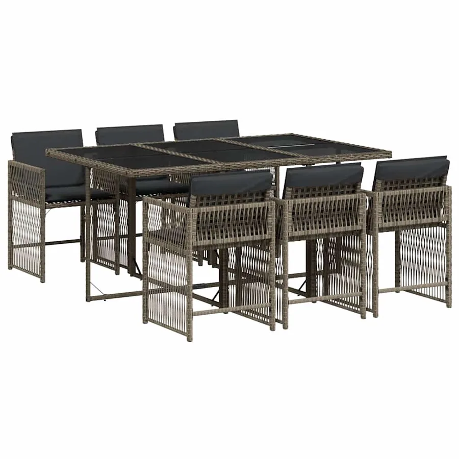 Ensemble à manger de jardin et coussins 7 pcs gris rotin - 2